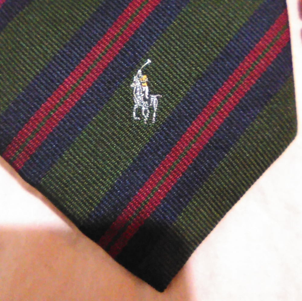 Ralph Lauren Olive Green Navy and Red Striped Men’s Tie